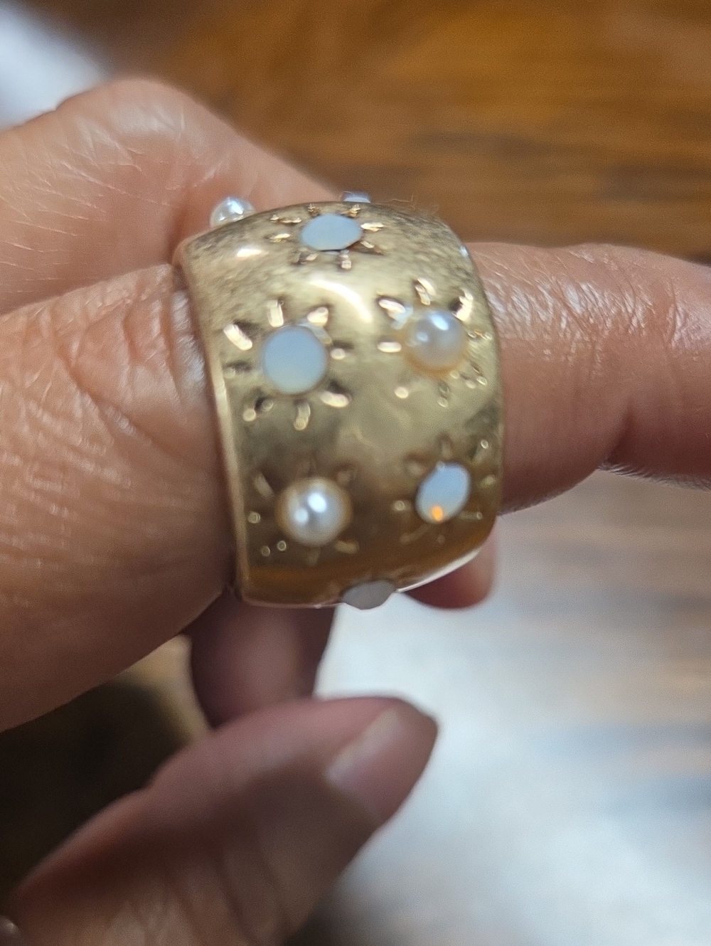 Opal Mother Of Pearl Gold Accent Wide Band Ring - Women Jewelry
